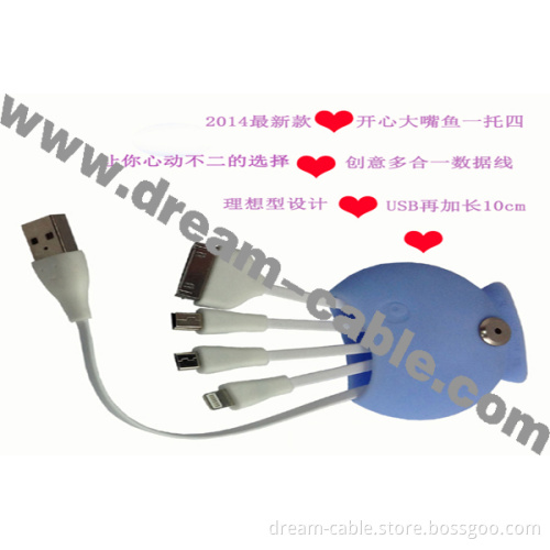 Cute Fish Portable 4 in 1 USB Charger Cable for Smartphone